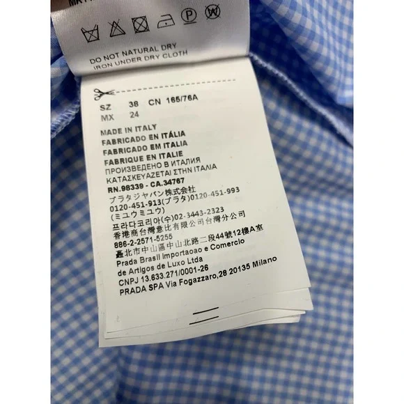 NEW $ 1180 Miu Miu gingham embroidered shirt